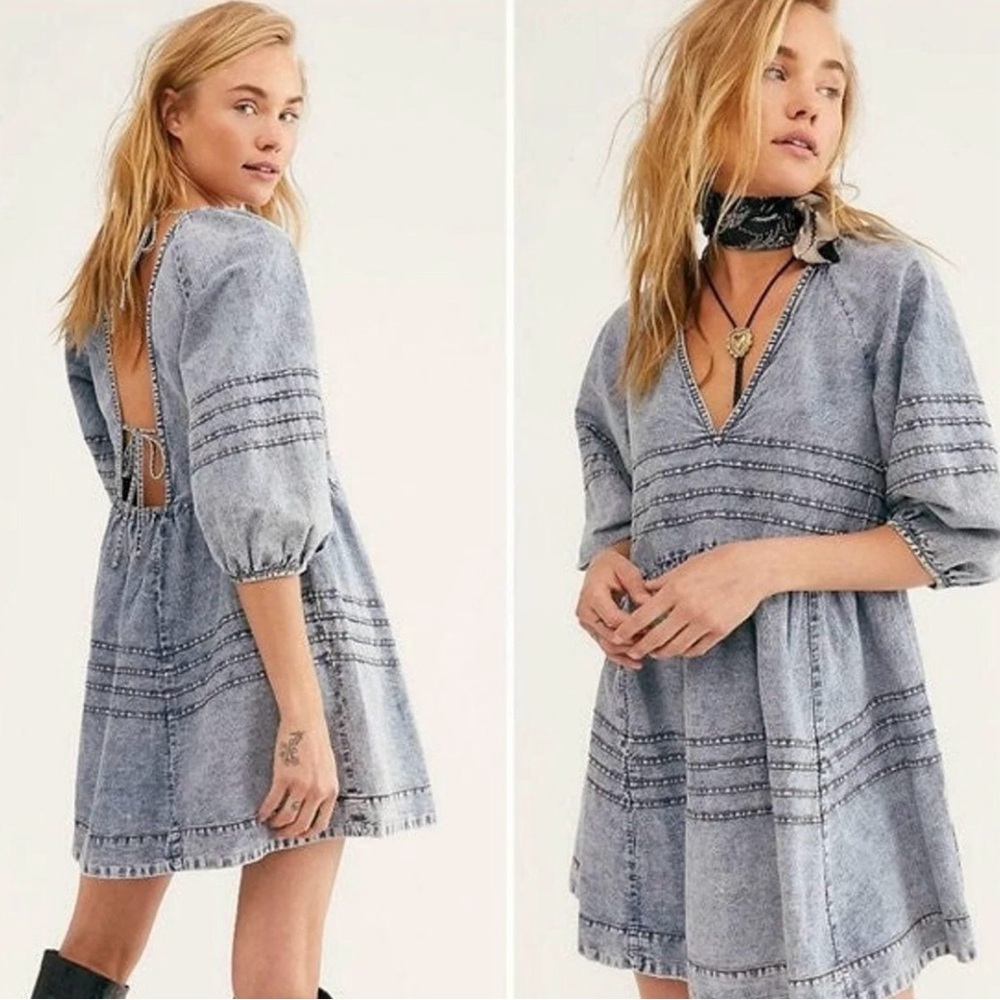 Free People Sweet Surrender Babydoll Silhouette Denim Mini Dress